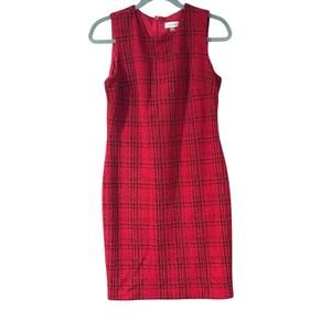 Calvin Klein Red & Black Plaid Sheath Dress Size 10 Career Office Holiday